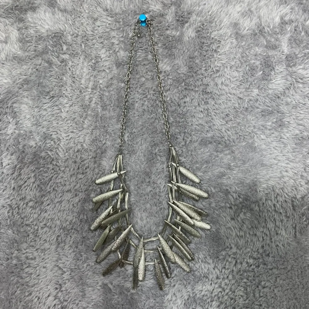 Statement Bib Necklace Silver Tone Multi-Layer Textured Drop Collar Fashion Jewe